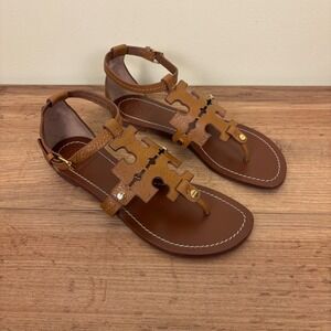TORY BURCH Phoebe Flat Thong Sandals Royal Tan Women Size 5.5 Casual Summer